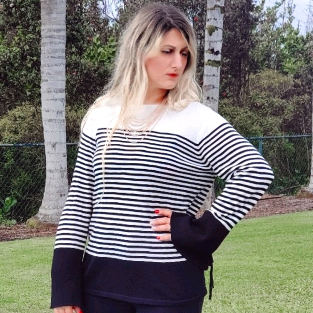 Chaps Colorblock Stripe Sweater black & white, XXL - Picture 1 of 16